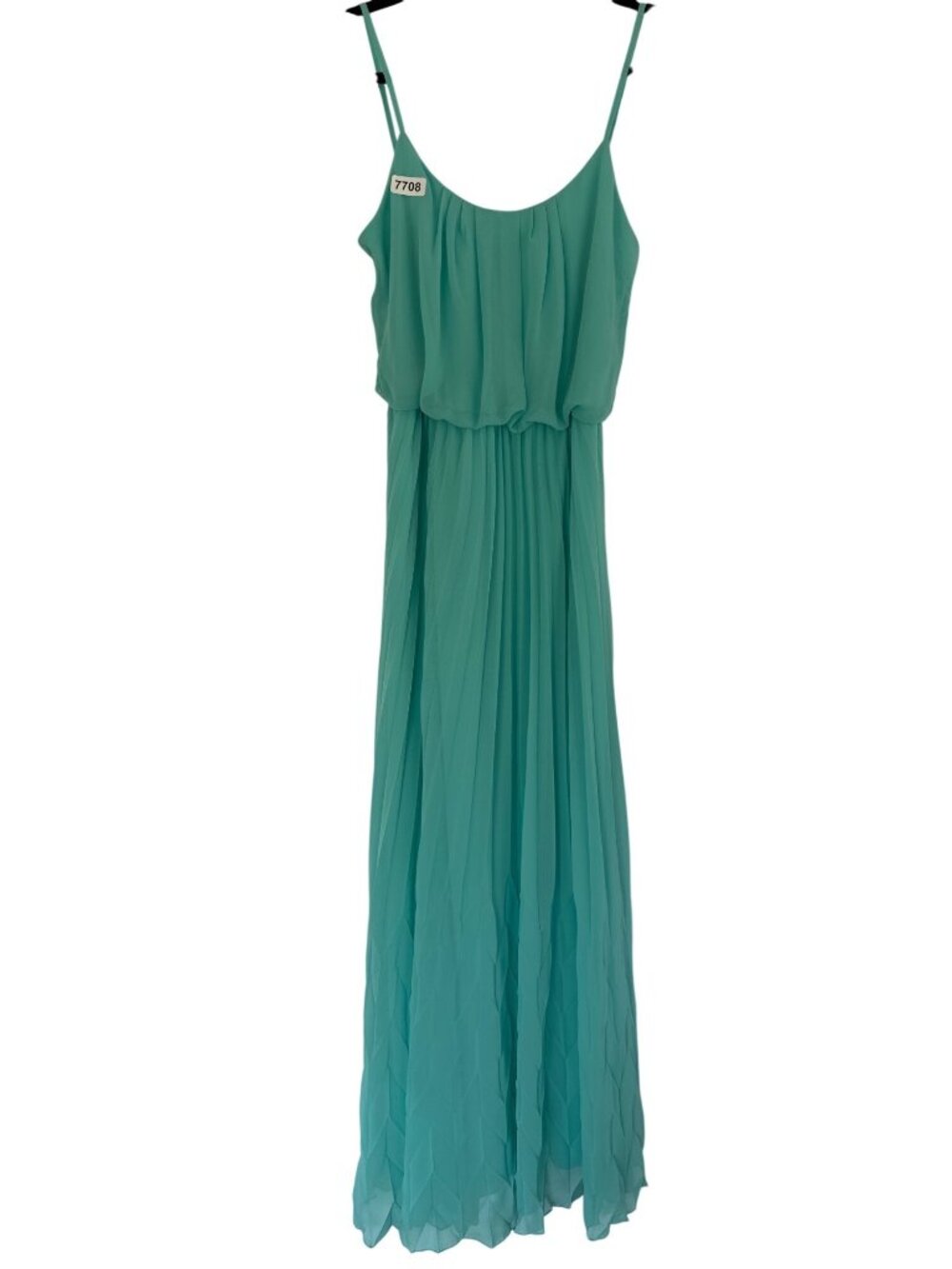 bisou bisou size 2 light green color flowy pleated fabric layered speghetti stra